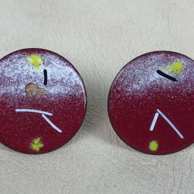 mid century modern abstract ENAMEL ON COPPER NECKLACE & EARRINGS