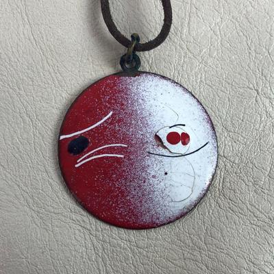 mid century modern abstract ENAMEL ON COPPER NECKLACE & EARRINGS