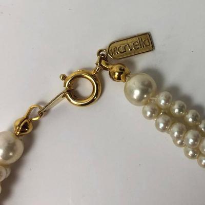 vintage MARVELLA JEWELRY TRIPLE-STRAND FAUX PEARL CHOKER NECKLACE