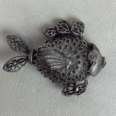 retro PEWTER FILIGREE FISH BROOCH