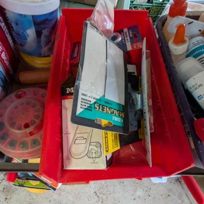 Plastic Shelving Unit Approx 32 1/2" x 13" x 37 1/2" & Assortment Of Hardware Sandpaper