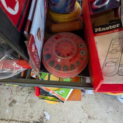 Plastic Shelving Unit Approx 32 1/2" x 13" x 37 1/2" & Assortment Of Hardware Sandpaper