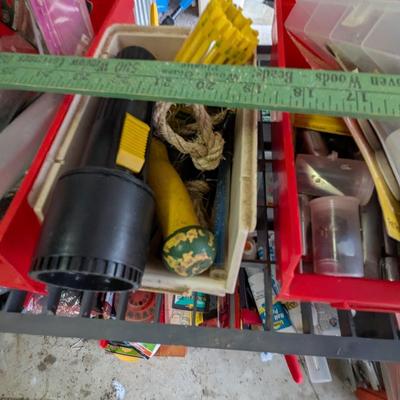 Plastic Shelving Unit Approx 32 1/2" x 13" x 37 1/2" & Assortment Of Hardware Sandpaper