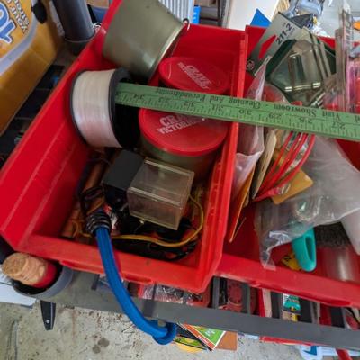 Plastic Shelving Unit Approx 32 1/2" x 13" x 37 1/2" & Assortment Of Hardware Sandpaper
