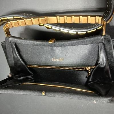 Vintage Ande clutch bag / purse with gold metal handle with another vintage purse and a fancy belt