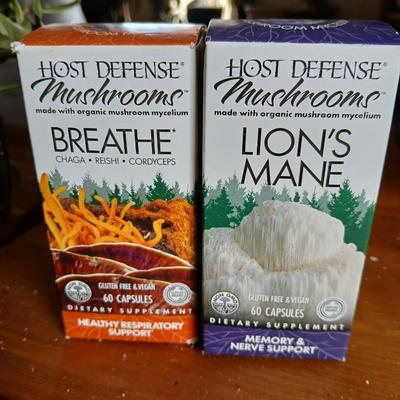 Brand new sealed Host Defense Dietary Supplement Mushrooms - Breathe and Lion's Mane made with organic mushrooms