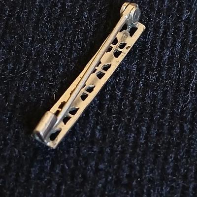 Antique Art Deco 10K White Gold Old Emerald Filigree Pin with small filigree pin