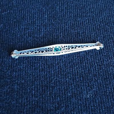 Antique Art Deco 10K White Gold Old Emerald Filigree Pin with small filigree pin