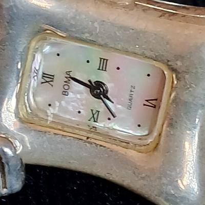 Boma .925 sterling silver marked Watch pendant with a pair of earrings marked Isreal