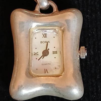 Boma .925 sterling silver marked Watch pendant with a pair of earrings marked Isreal