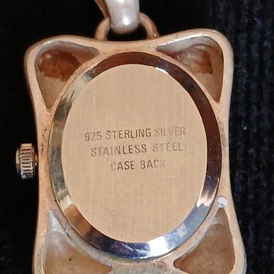 Boma .925 sterling silver marked Watch pendant with a pair of earrings marked Isreal