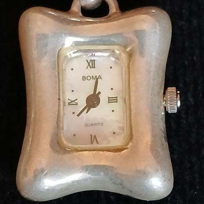 Boma .925 sterling silver marked Watch pendant with a pair of earrings marked Isreal
