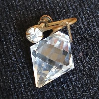 Antique ruby red glass stone / marble cufflinks - Crystal screw back earrings - and Vintage stone beaded necklace with fancy links