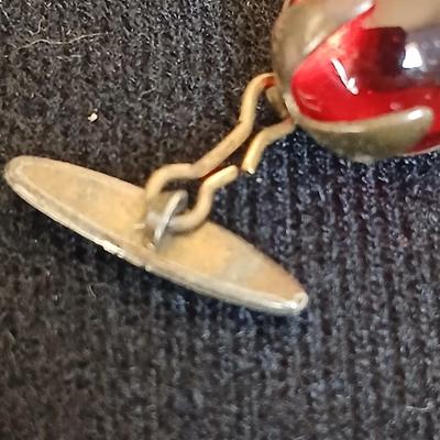 Antique ruby red glass stone / marble cufflinks - Crystal screw back earrings - and Vintage stone beaded necklace with fancy links