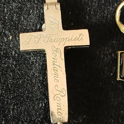 Antique Reliquary Crucifix Spina Christi Seed Lignum M Olivarum Relic Rosary Beads with two pair of Vintage earrings - Onyx stone like...