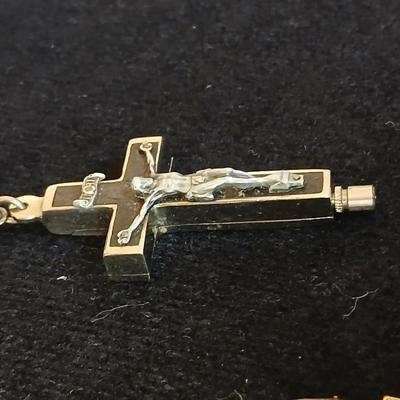 Antique Reliquary Crucifix Spina Christi Seed Lignum M Olivarum Relic Rosary Beads with two pair of Vintage earrings - Onyx stone like...