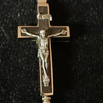 Antique Reliquary Crucifix Spina Christi Seed Lignum M Olivarum Relic Rosary Beads with two pair of Vintage earrings - Onyx stone like...