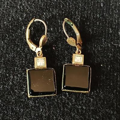 Antique Reliquary Crucifix Spina Christi Seed Lignum M Olivarum Relic Rosary Beads with two pair of Vintage earrings - Onyx stone like...