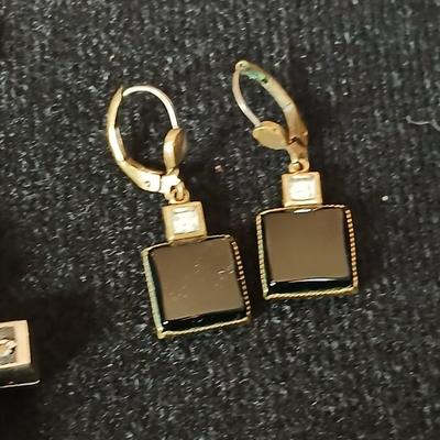 Antique Reliquary Crucifix Spina Christi Seed Lignum M Olivarum Relic Rosary Beads with two pair of Vintage earrings - Onyx stone like...