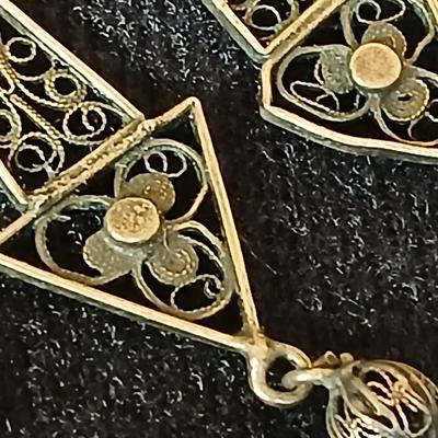 Antique Reliquary Crucifix Spina Christi Seed Lignum M Olivarum Relic Rosary Beads with two pair of Vintage earrings - Onyx stone like...