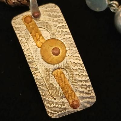 .925 marked earrings - Half gold half silver-colored coil / screw earrings with a unique vintage necklace