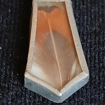 .925 Italy marked cable choker necklace a .925 marked pair of vintage blue earrings and a stain glass / stone like feather pendant