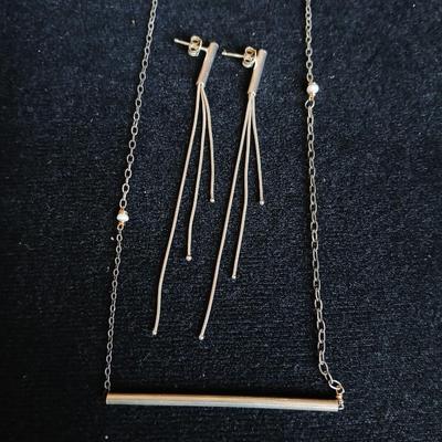 Tassel Chain Earrings .925 Sterling Silver Long Dangle Drop Earrings with a semi -matching necklace also marked .925