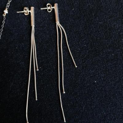 Tassel Chain Earrings .925 Sterling Silver Long Dangle Drop Earrings with a semi -matching necklace also marked .925