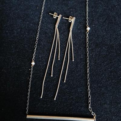 Tassel Chain Earrings .925 Sterling Silver Long Dangle Drop Earrings with a semi -matching necklace also marked .925