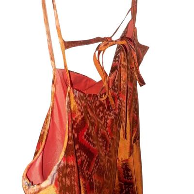 New Banana Republic Size 14 Dupioni Silk Strapless Back-Tie Dress Redish Orange Brown Tribal Pattern Fully Lined New Without Tags