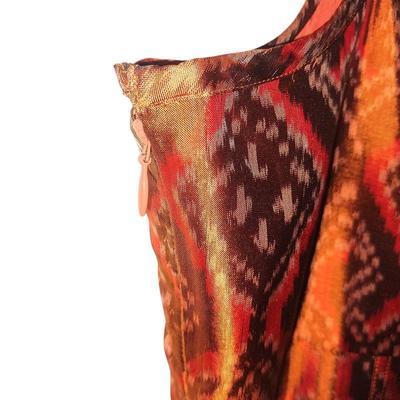 New Banana Republic Size 14 Dupioni Silk Strapless Back-Tie Dress Redish Orange Brown Tribal Pattern Fully Lined New Without Tags