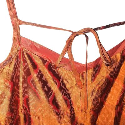 New Banana Republic Size 14 Dupioni Silk Strapless Back-Tie Dress Redish Orange Brown Tribal Pattern Fully Lined New Without Tags