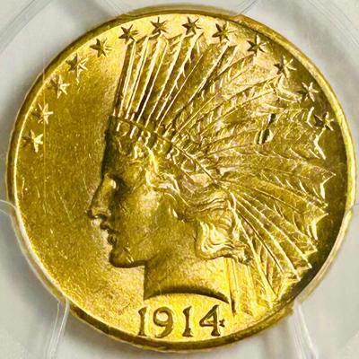 1914 D US American Eagle Indian Head Gold Coin $10 Dollars Graded NGC MS 62