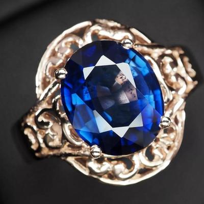 Delicate Royal Blue Sapphire 6.65Ct 925 Sterling Silver White Gold Plated Ring