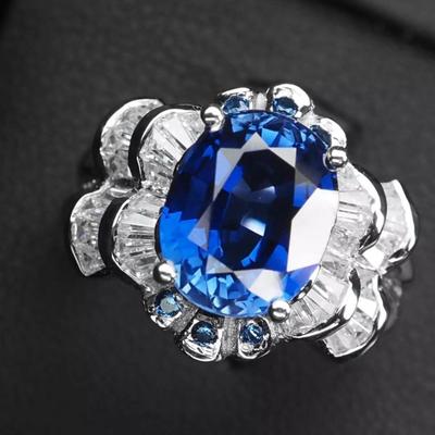 Elegant Royal Blue Sapphire 5.15Ct 925 Sterling Silver White Gold Plated Ring