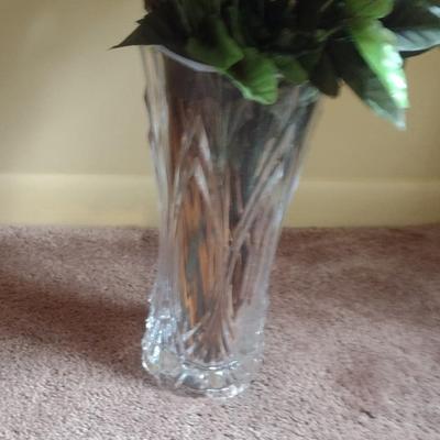 Heavy Glass/Crystal Vase with Artificial Flower Arrangement