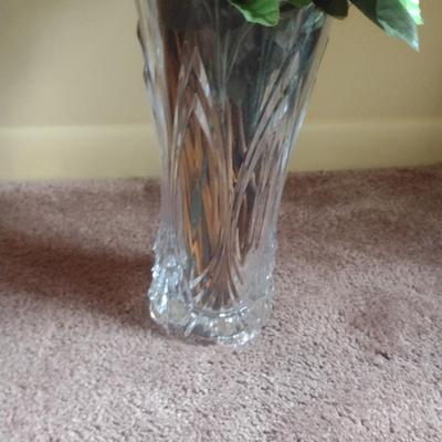 Heavy Glass/Crystal Vase with Artificial Flower Arrangement