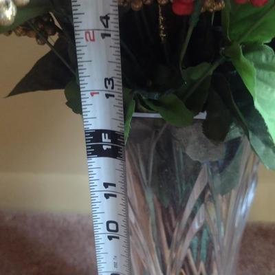 Heavy Glass/Crystal Vase with Artificial Flower Arrangement