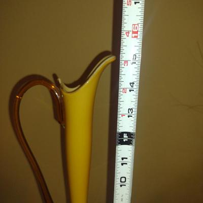 Art Glass Jug Vase with Applied Handle- Possibly Empoli- Approx 15" Tall