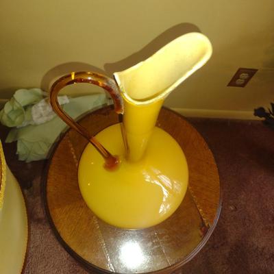Art Glass Jug Vase with Applied Handle- Possibly Empoli- Approx 15" Tall