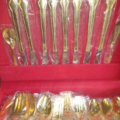 Elegance Japan Goldelectroplate Flatware with Storage Box- Approx 55 Pieces- New in Package