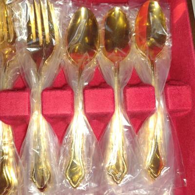 Elegance Japan Goldelectroplate Flatware with Storage Box- Approx 55 Pieces- New in Package