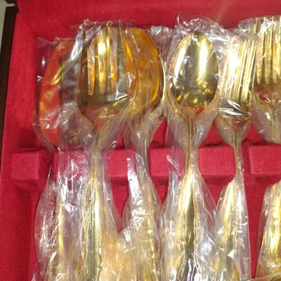 Elegance Japan Goldelectroplate Flatware with Storage Box- Approx 55 Pieces- New in Package
