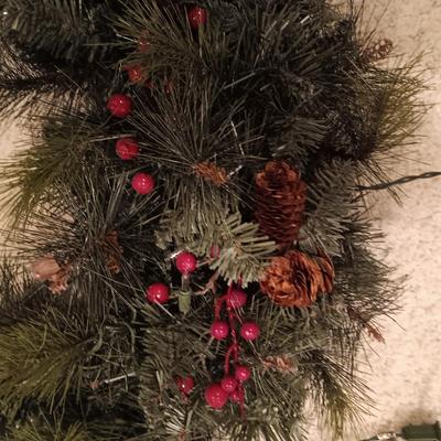 LARGE LIGHTED CHRISTMAS WREATH AND CHRISTMAS MUSIC ON VINYL RECORDS
