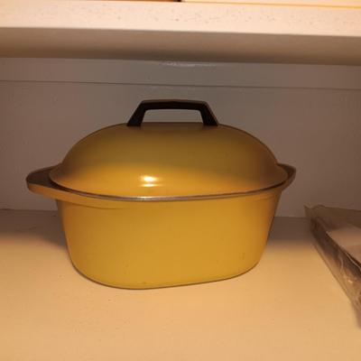 WATERFORD MAPLE LEAF DISH, NEW UTENSILS AND A CLUB DUTCH OVEN