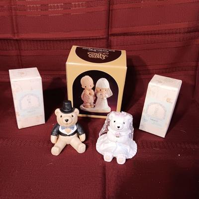 PRECIOUS MOMENTS AND RUSS BRIDE AND GROOM FIGURINES