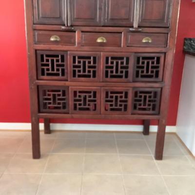 K8215 Vintage 19th Century Chinese Kitchen Red Cabinet