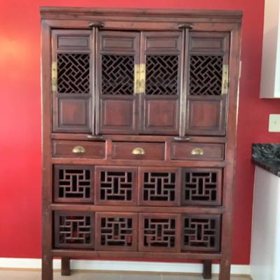 K8215 Vintage 19th Century Chinese Kitchen Red Cabinet