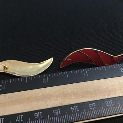 Red Gold Tone Vintage Earrings