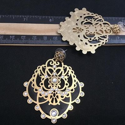 Large Statement Earrings. Gold Tone Faux Diamond